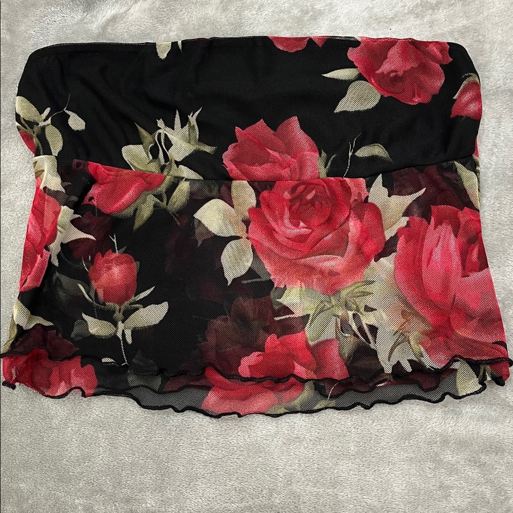 Silence + Noise Black and Red Floral Top